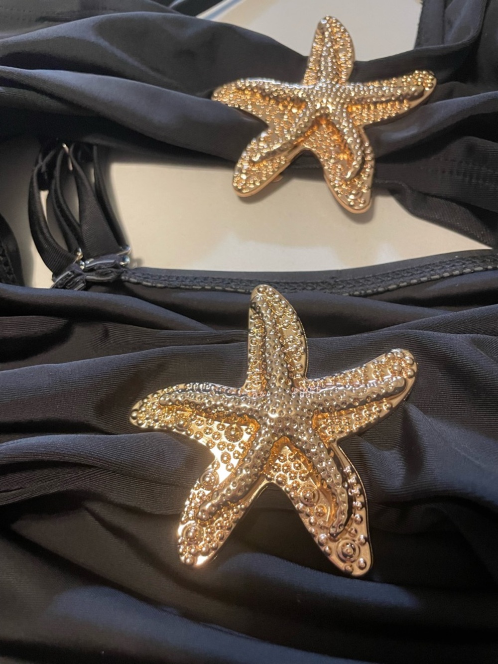 Black Cutout One Piece Swimsuit Gold Starfish Detail 1XL Ruched - Picture 9 of 9